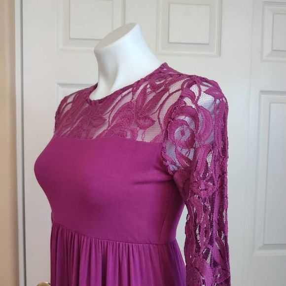 PinkBlush Purple Lace Sleeve Maternity Maxi Dress sz S - Picture 11 of 11